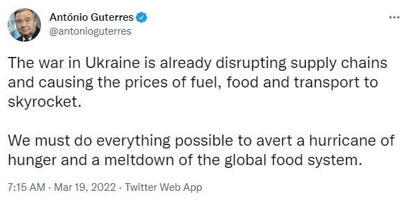 جنگ اوکراین موجب فروپاشی سیستم غذایی جهانی می شود
