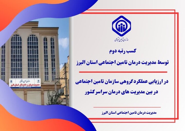 کسب رتبه دوم مدیریت درمان استان البرز در ارزیابی عملکرد گروهی سازمان تامین اجتماعی