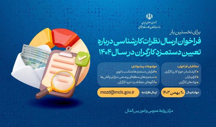 دعوت وزیر کار برای ارائه پیشنهاد درباره تعیین دستمزد کارگران