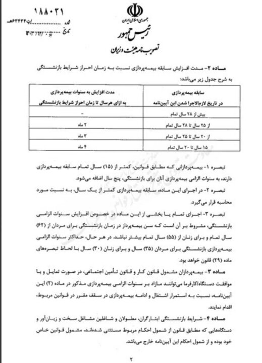 آیین‌نامه اجرایی قانون افزایش سن بازنشستگی ابلاغ شد